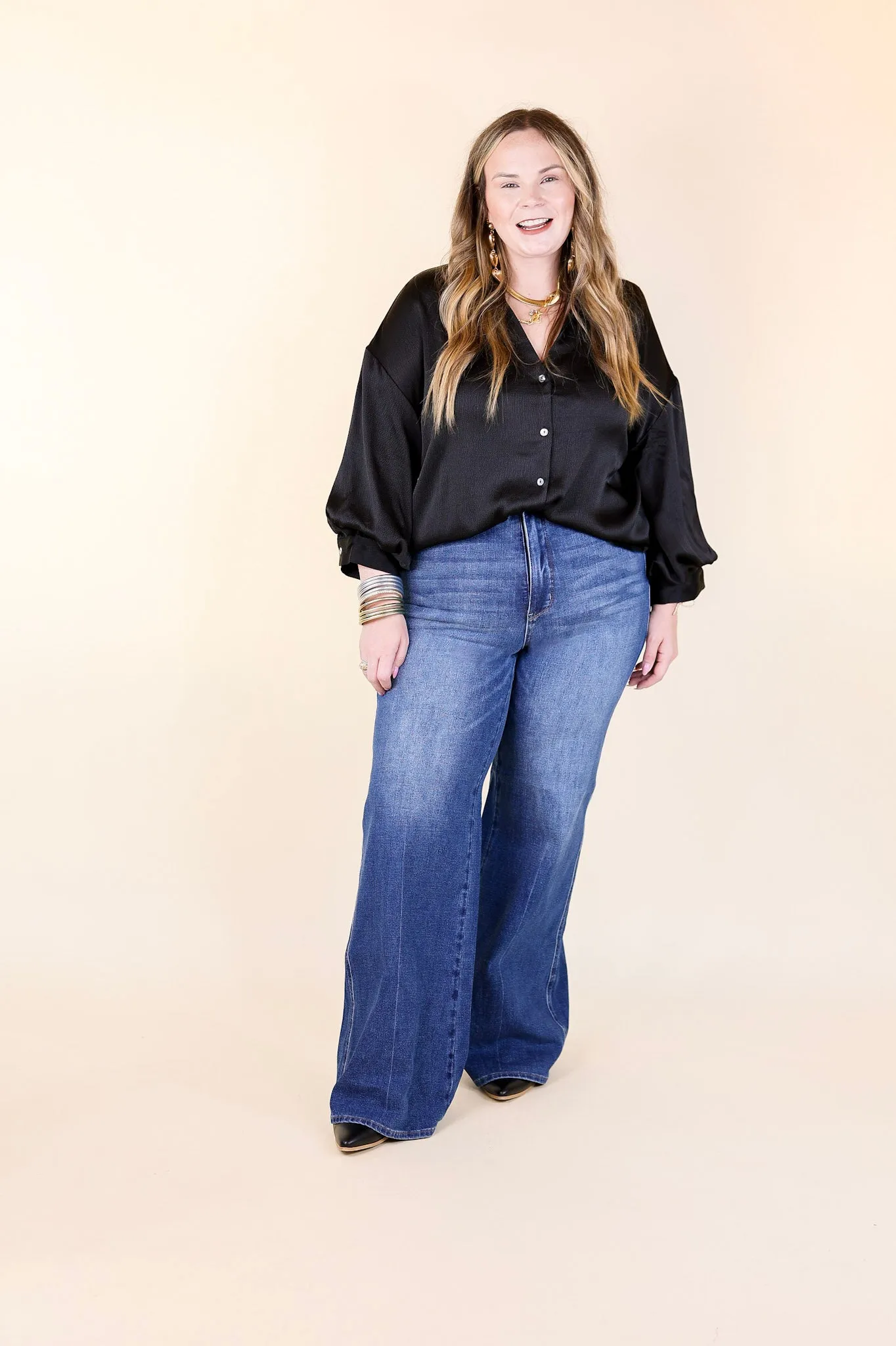 Judy Blue | Back in Time High Waisted Tummy Control Retro Wide Leg Jean in Dark Wash