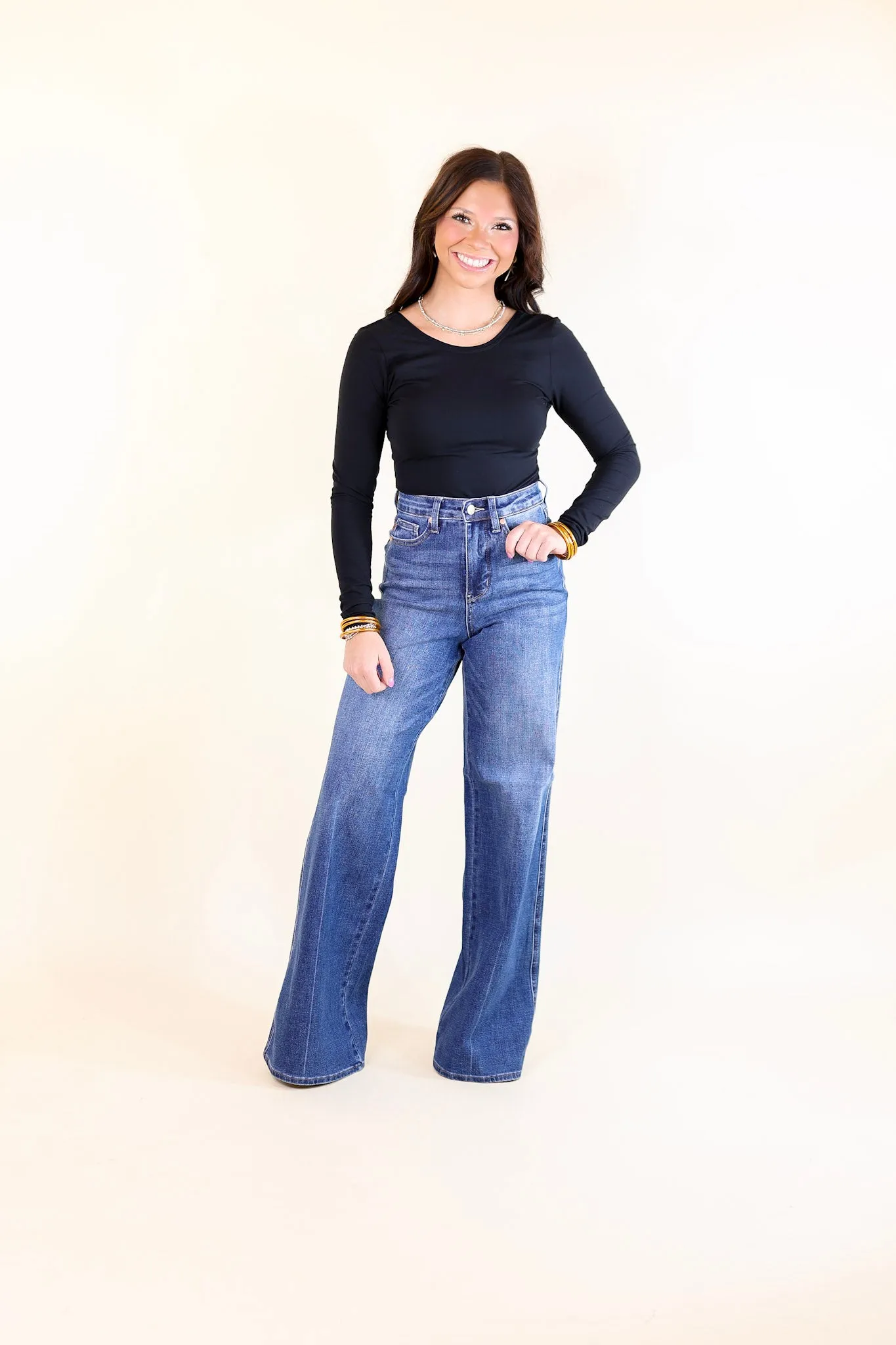 Judy Blue | Back in Time High Waisted Tummy Control Retro Wide Leg Jean in Dark Wash