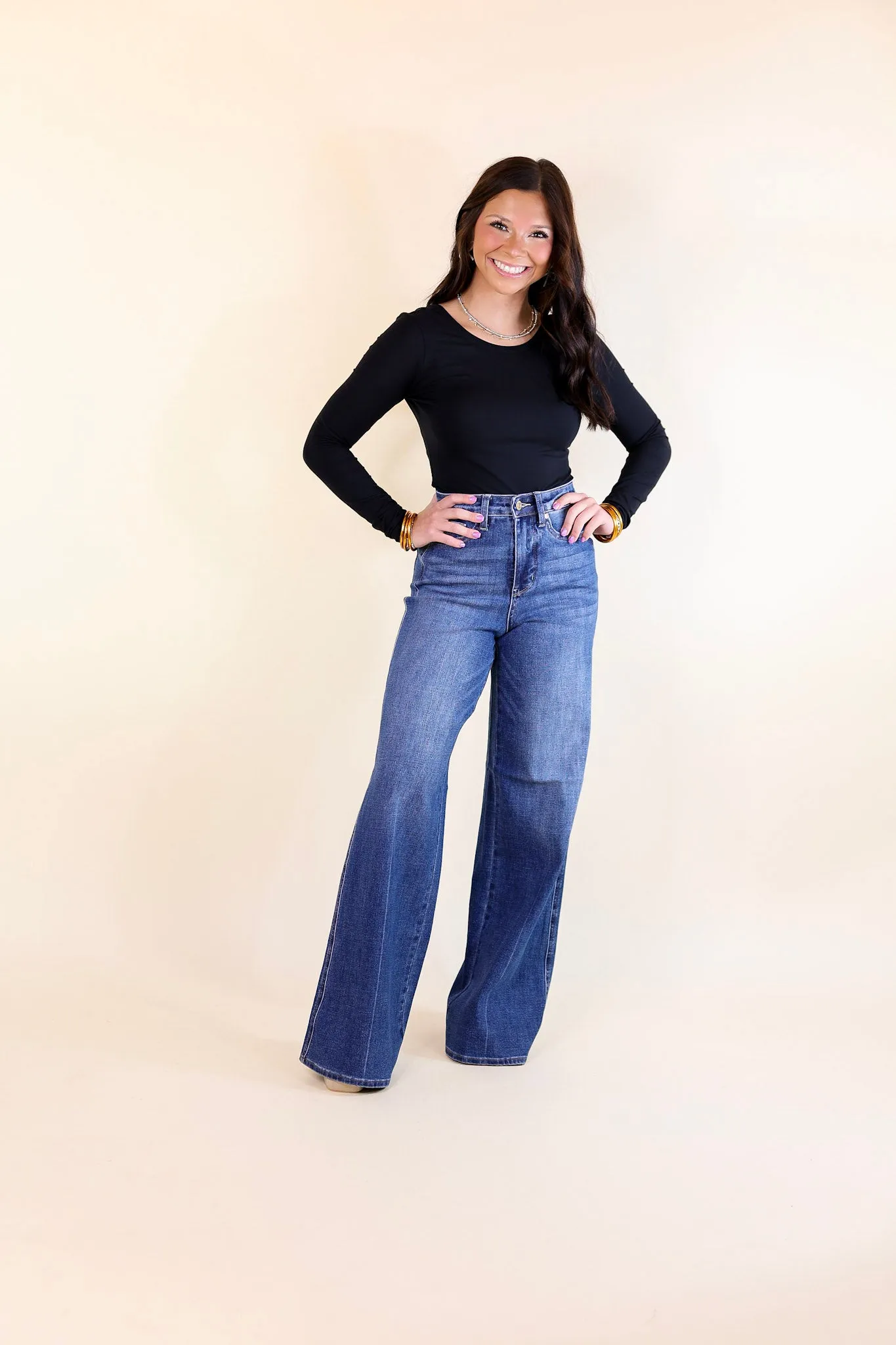 Judy Blue | Back in Time High Waisted Tummy Control Retro Wide Leg Jean in Dark Wash