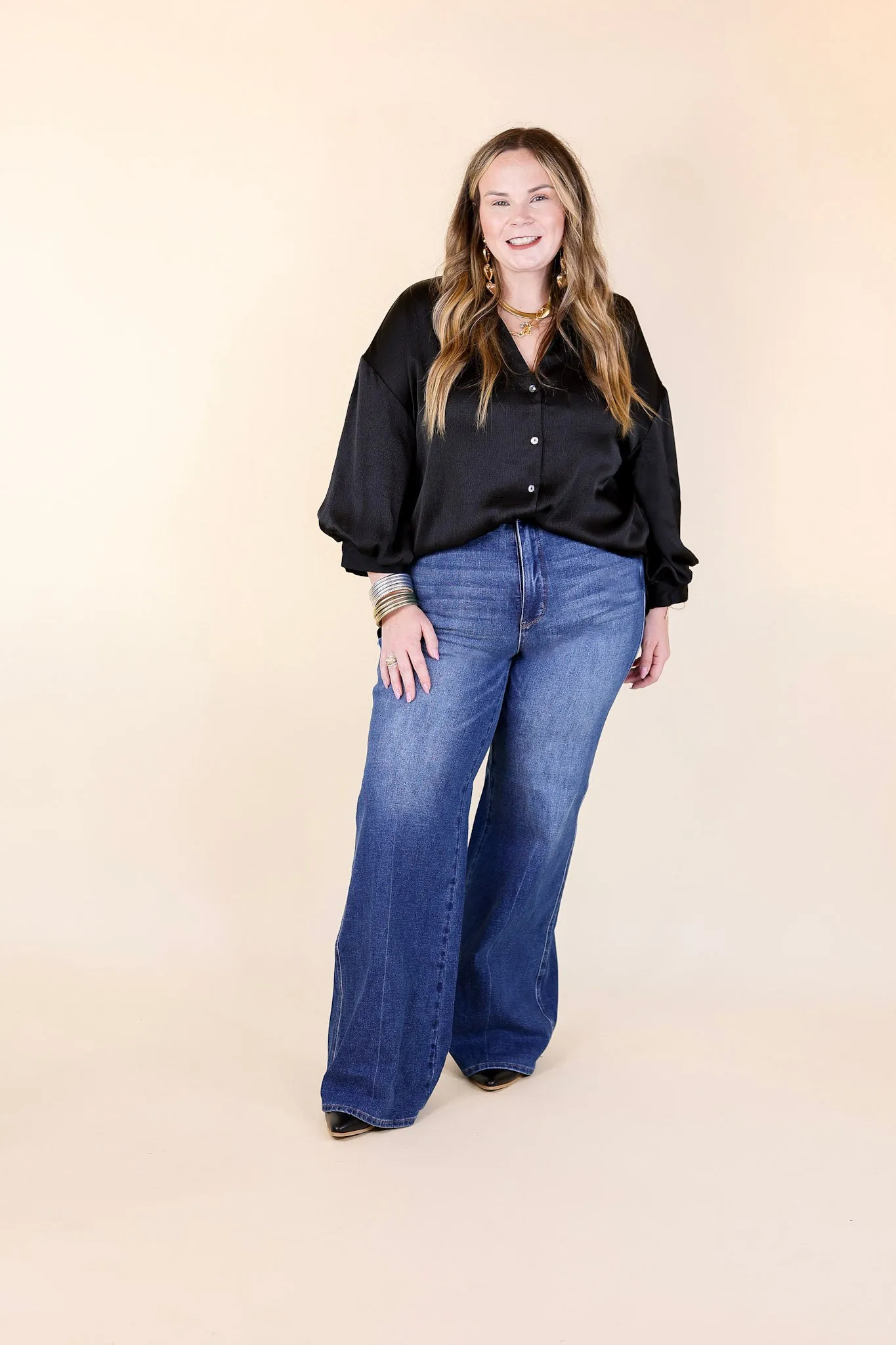 Judy Blue | Back in Time High Waisted Tummy Control Retro Wide Leg Jean in Dark Wash