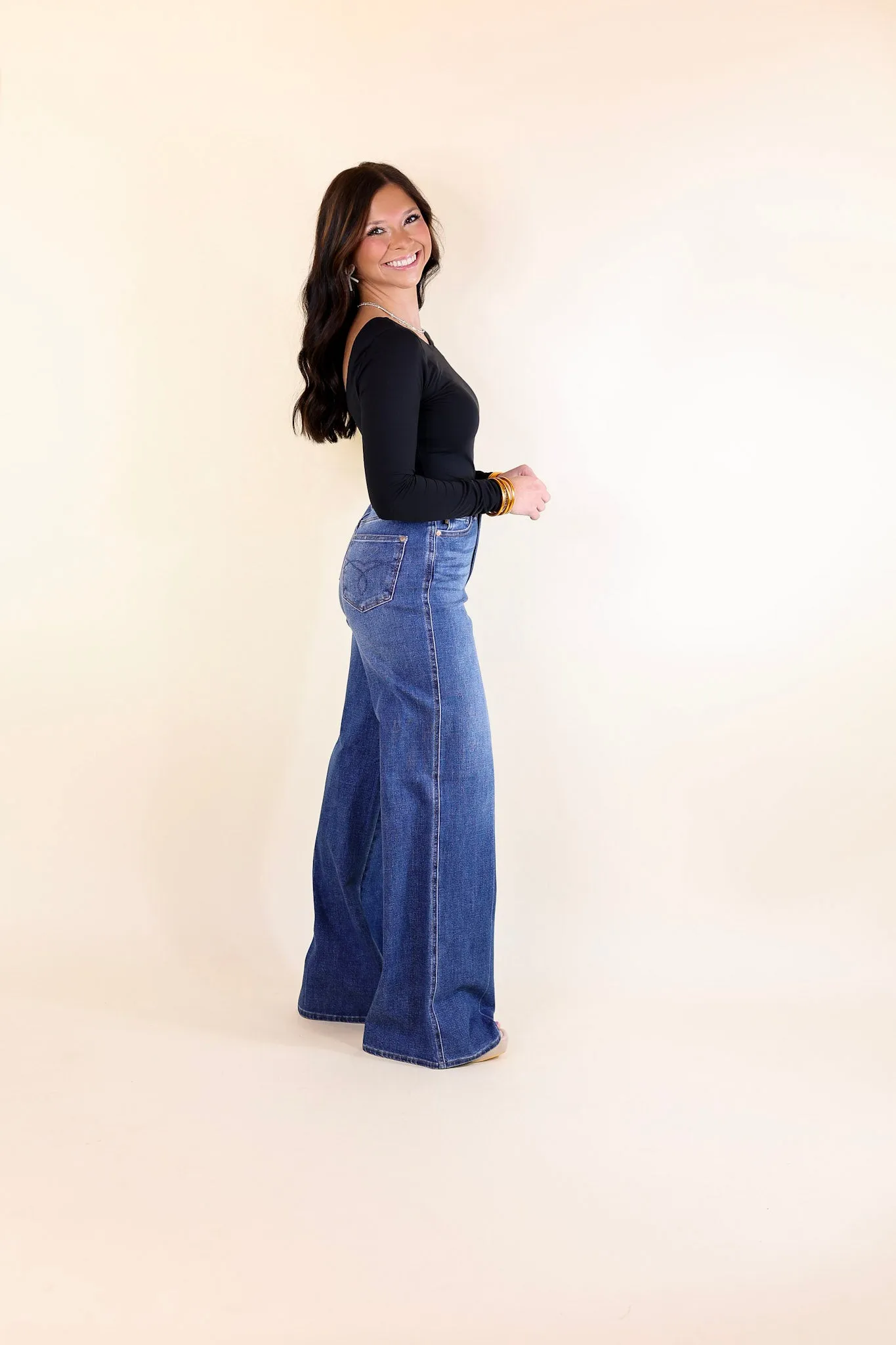 Judy Blue | Back in Time High Waisted Tummy Control Retro Wide Leg Jean in Dark Wash