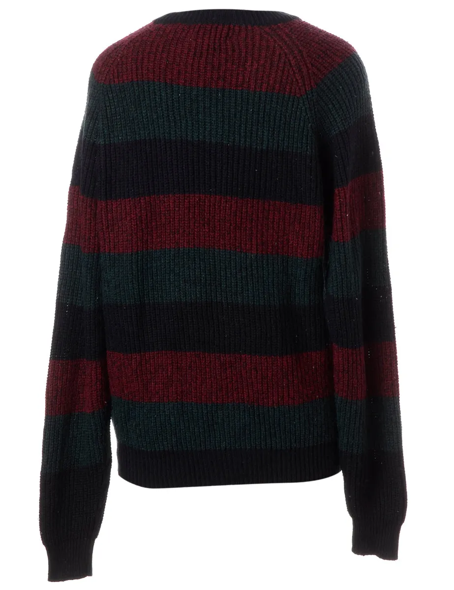 Label Striped Zip Front Knitted Jumper