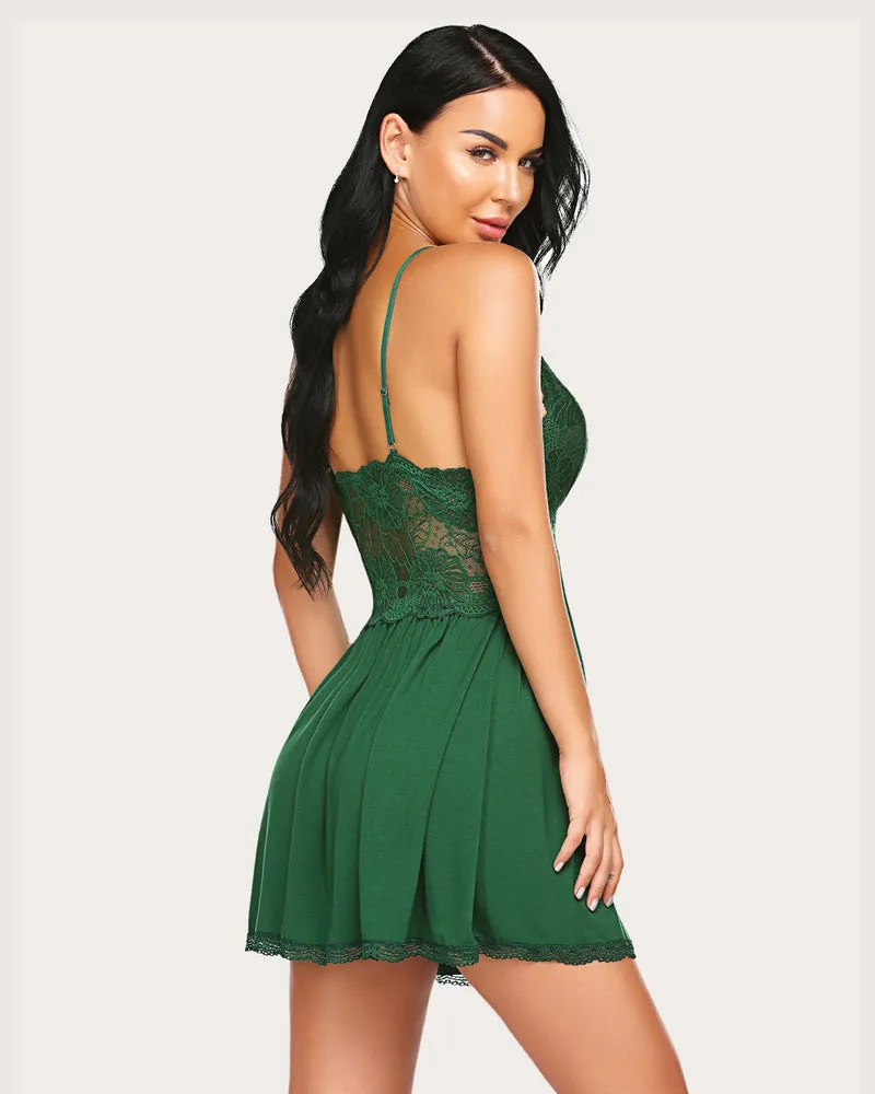 Lace Floral Print V-Neck Full Slip Dress