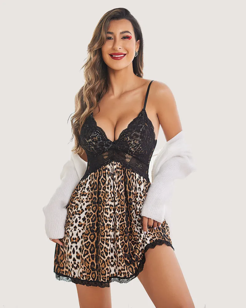 Lace Floral Print V-Neck Full Slip Dress