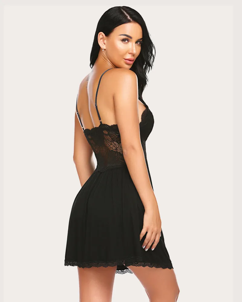 Lace Modal V-Neck Full Slip Sleep Dress