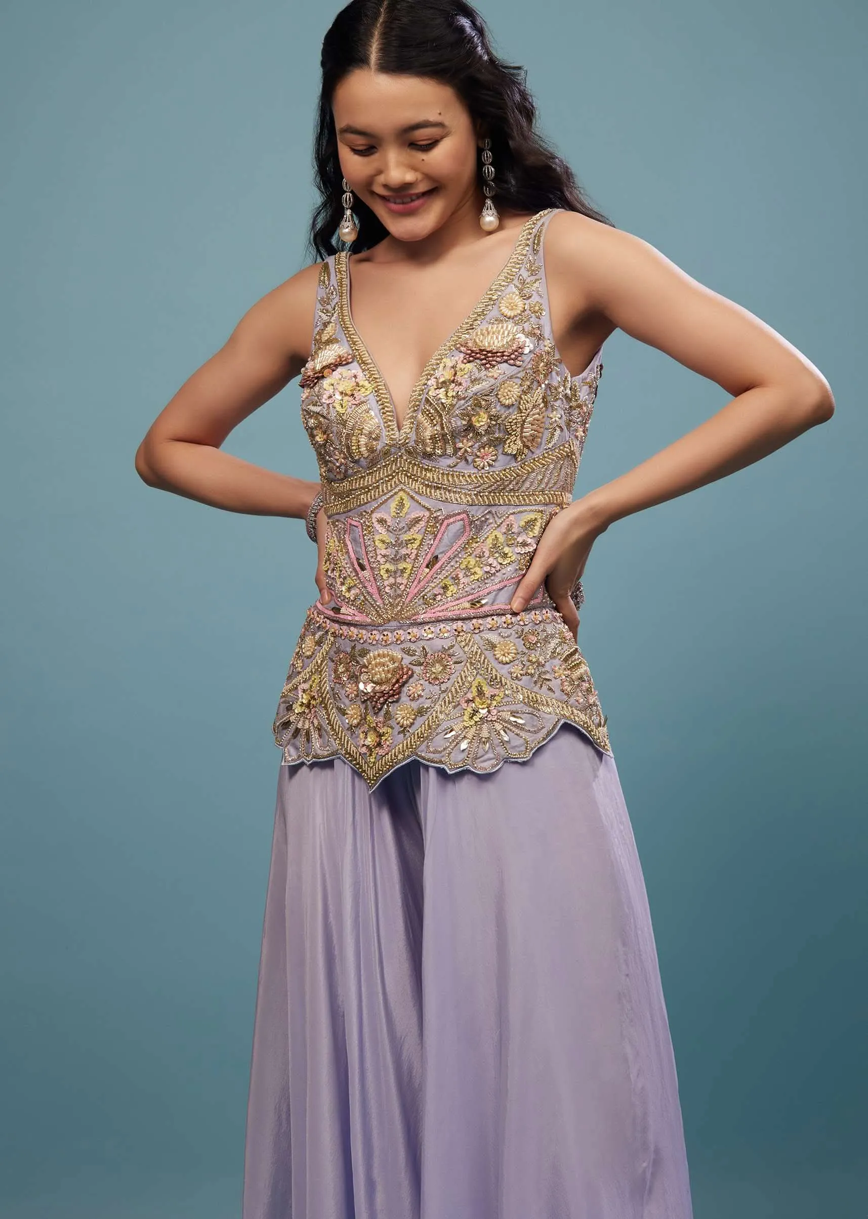 Lavender Purple Embroidered Jumpsuit