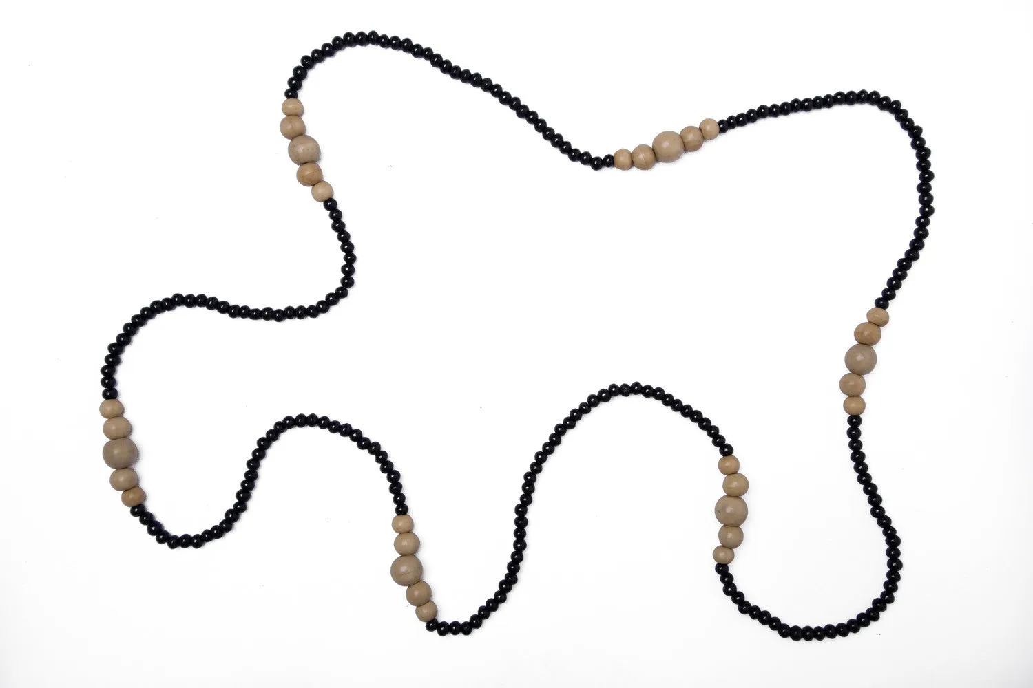 Long Bead Necklace Charcoal & Natural
