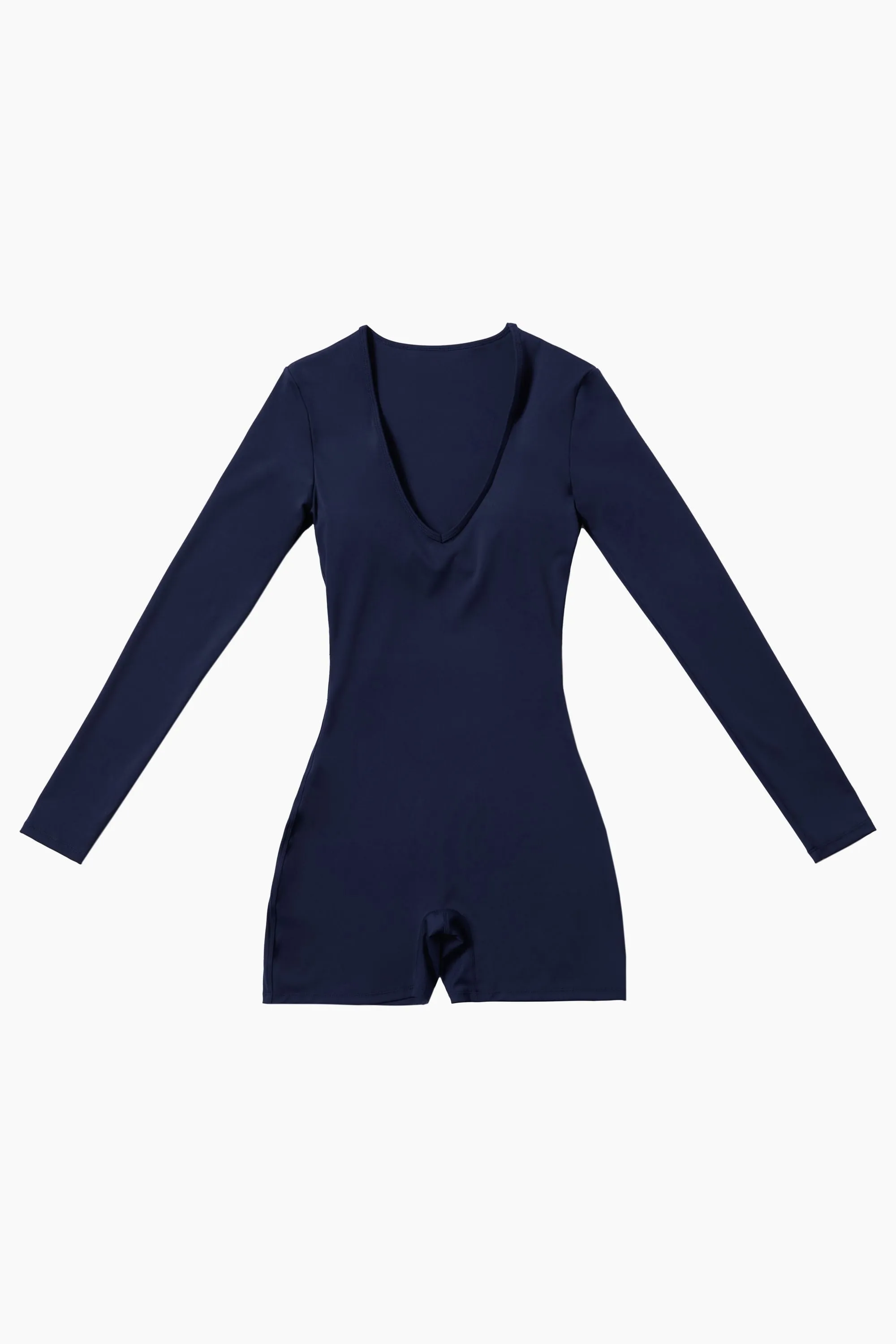 Long Sleeve Plunge Workout Romper Shorts