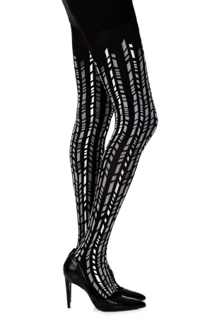 Lovely Grey Silver Geometric Shapes Print 100 Denier Opaque Black Tights