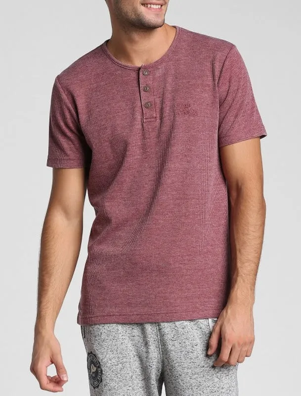Ludgate Waffle Burnout Henley T-Shirt In Oxblood - Tokyo Laundry