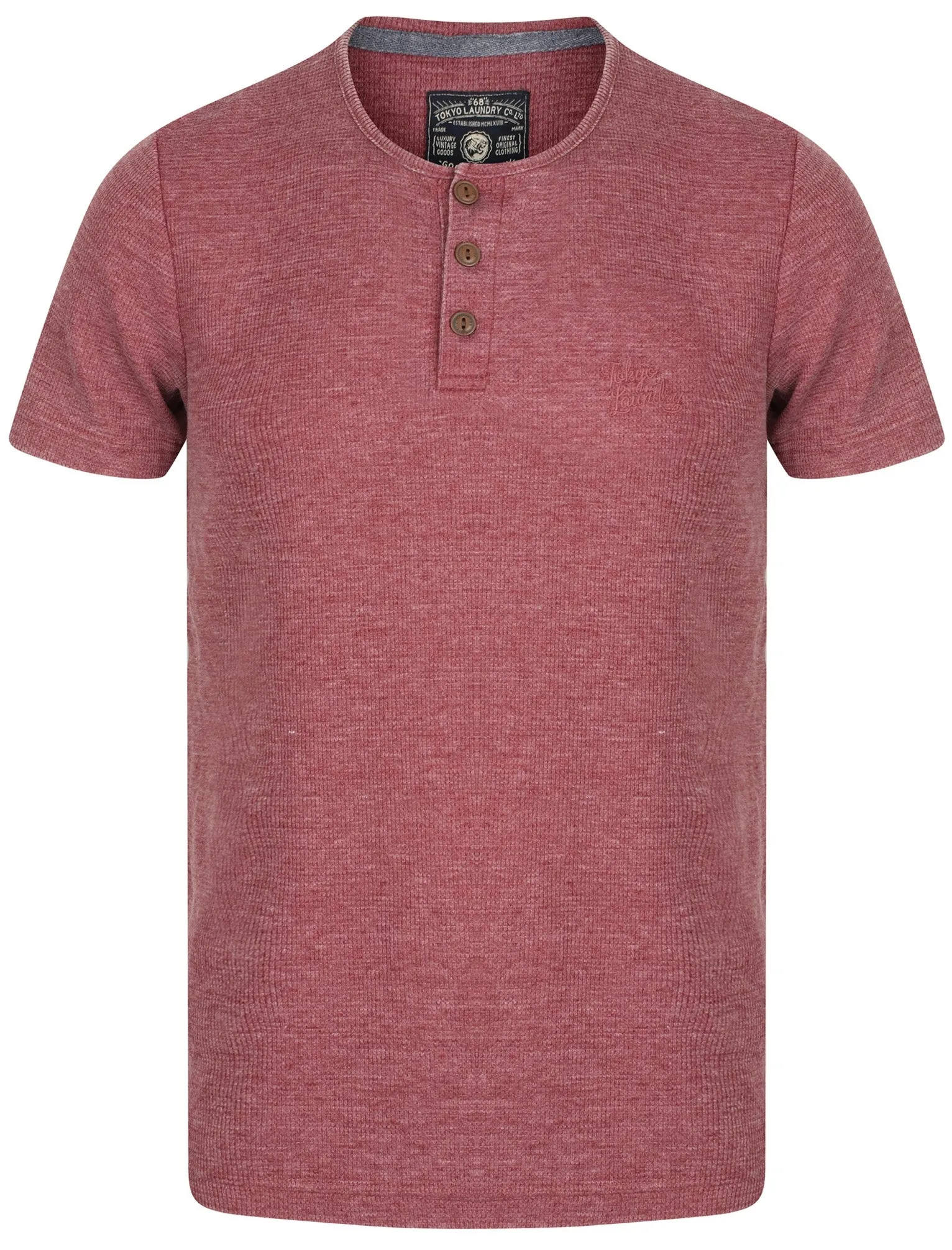 Ludgate Waffle Burnout Henley T-Shirt In Oxblood - Tokyo Laundry