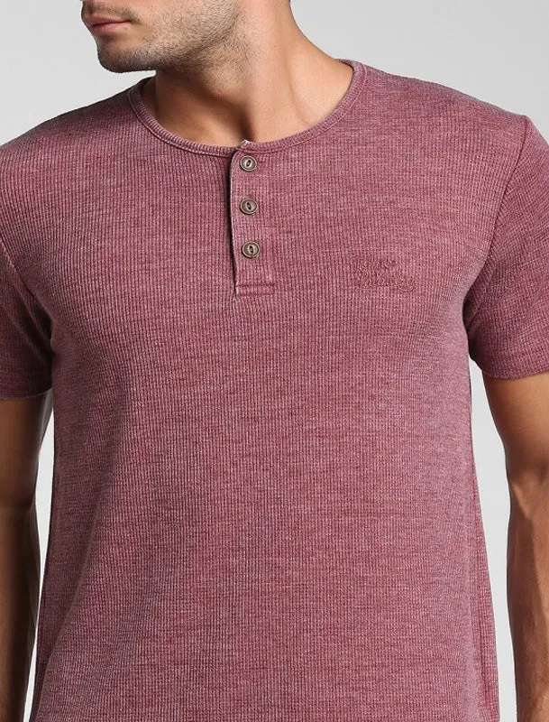 Ludgate Waffle Burnout Henley T-Shirt In Oxblood - Tokyo Laundry