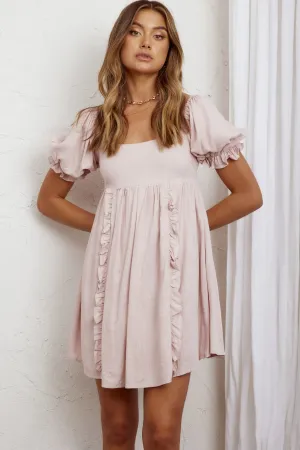 Macedonia Puff Sleeve Babydoll Dress Blush