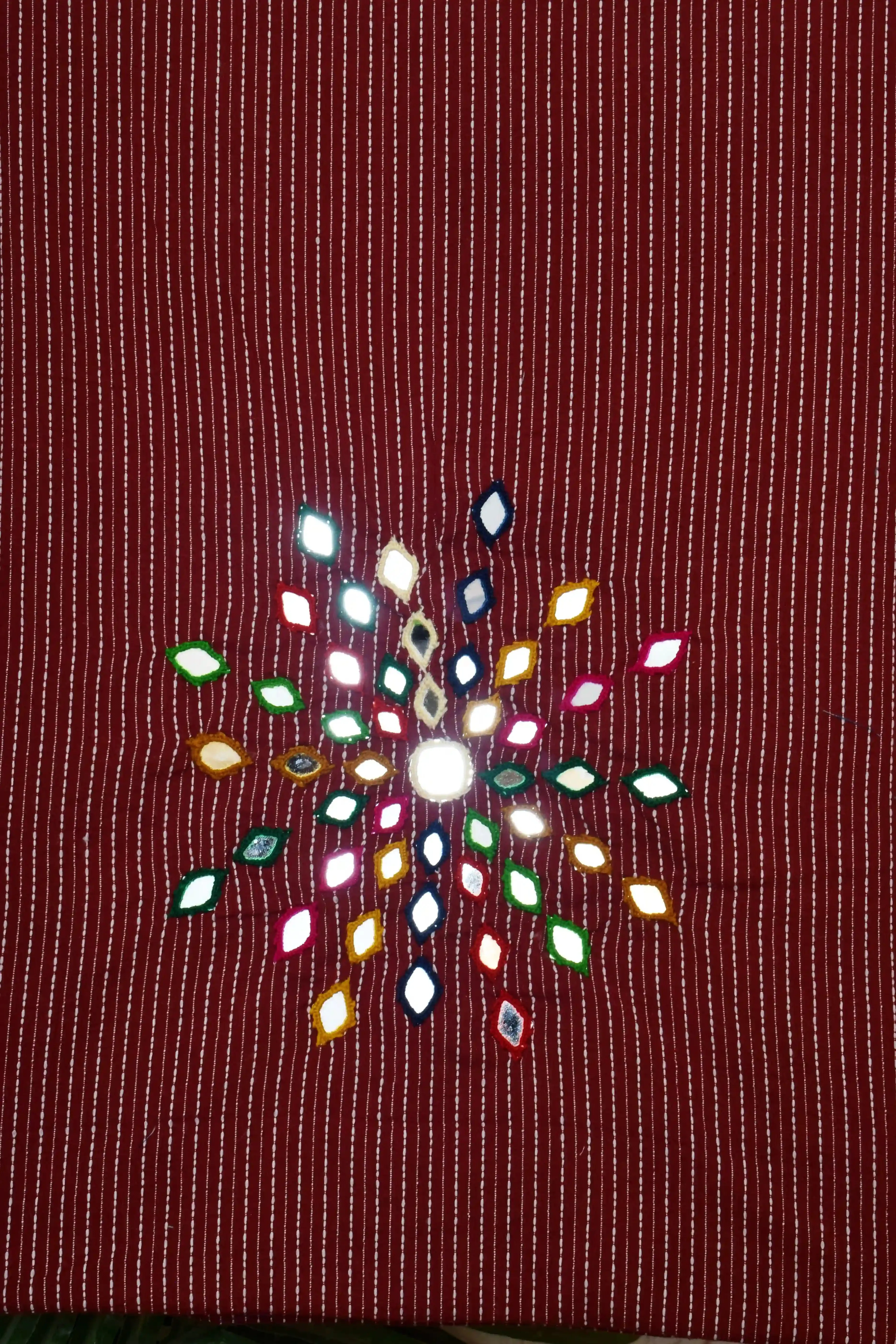 Maroon Kantha Cotton Mirror Work Kurti Fabric