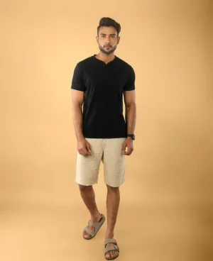 Men's Henley Tee - Supima Cotton - Solid Black - The Liquid Touch