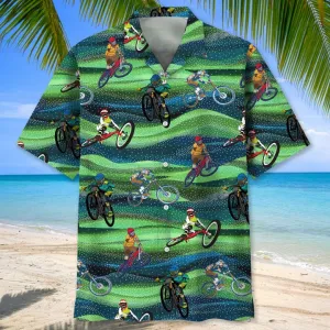 Mountain Bike Seamless Pattern Hawaiian Shirt, Men's Unisex Summer Beach Casual Short Sleeve Summer Vacation Beach Shirts