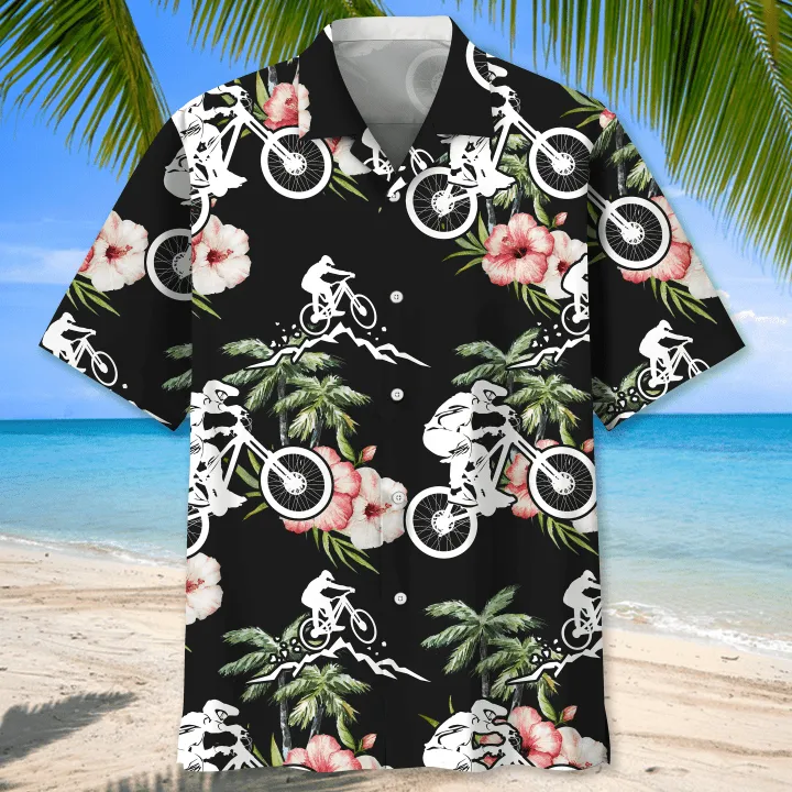 Mountain Bike Seamless Pattern Hawaiian Shirt, Men's Unisex Summer Beach Casual Short Sleeve Summer Vacation Beach Shirts