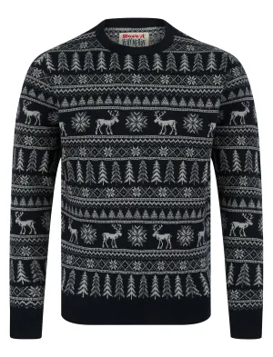 Nilsen Jacquard Nordic Fair isle Christmas Jumper in Ink - Merry Christmas