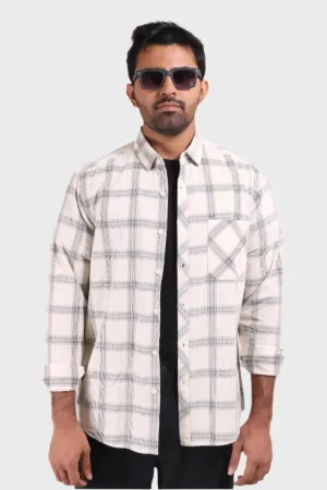 OFF WHITE CHECKS FINE CORDUROY REGULAR FIT SHIRT