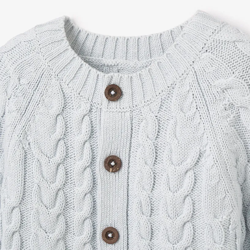 Pale Blue Horseshoe Cable Knit Baby Jumpsuit - Select Size