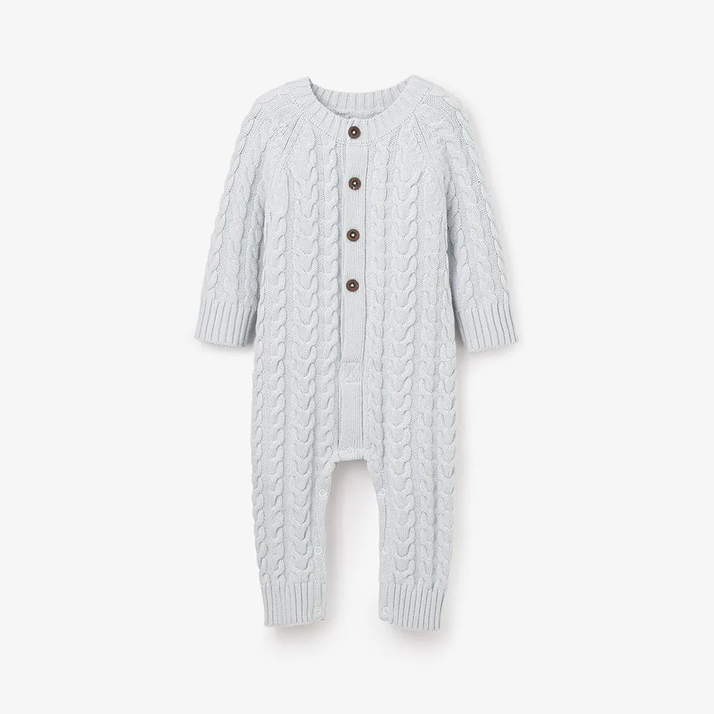 Pale Blue Horseshoe Cable Knit Baby Jumpsuit - Select Size