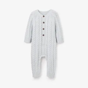 Pale Blue Horseshoe Cable Knit Baby Jumpsuit - Select Size