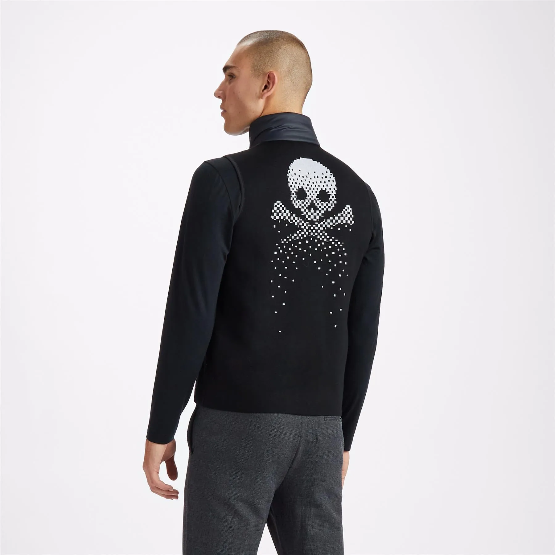 Pixelated Skull & T'S Merino Wool Full Zip Vest Onyx - AW23