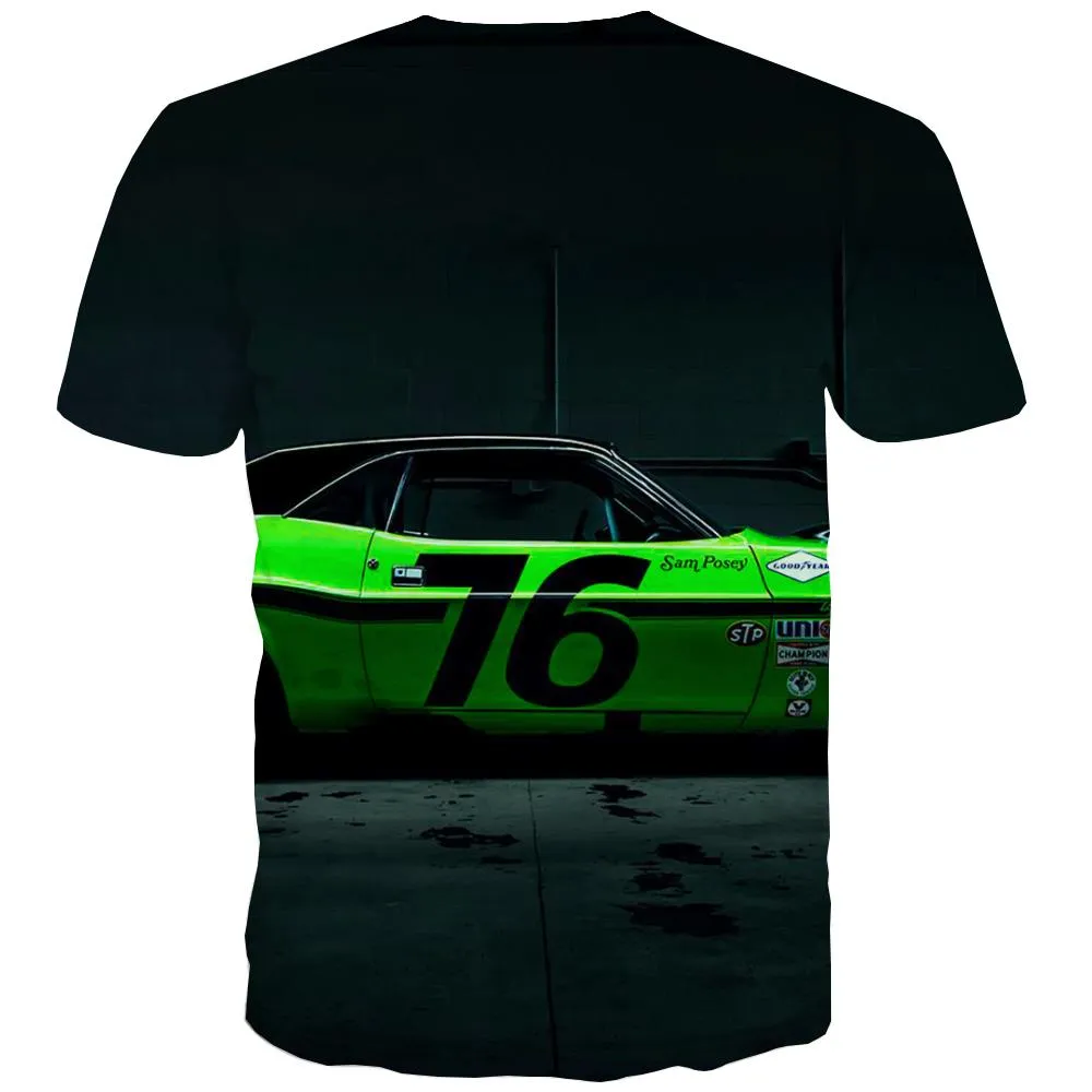 Racing Car T-shirt Men Metal Tshirts Cool City Tshirt Printed Gray Tshirts Casual Retro T-shirts Graphic