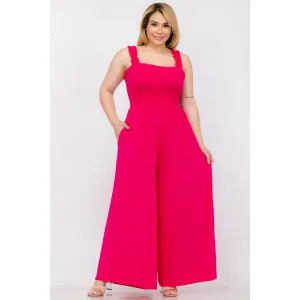 Royal Curves Ruffles Strap Smocked Wide Leg Jumpsuit