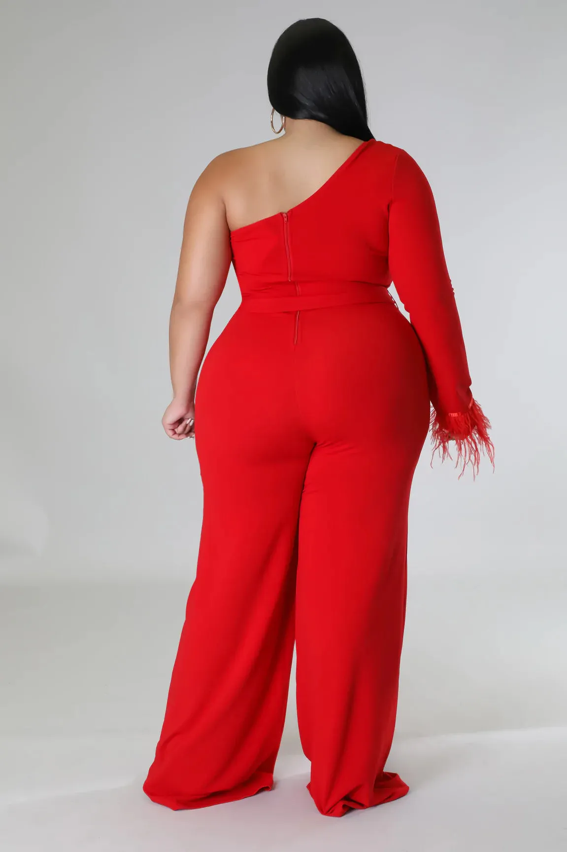 Royal Curves Scarlet Red Feather Jumpsuit