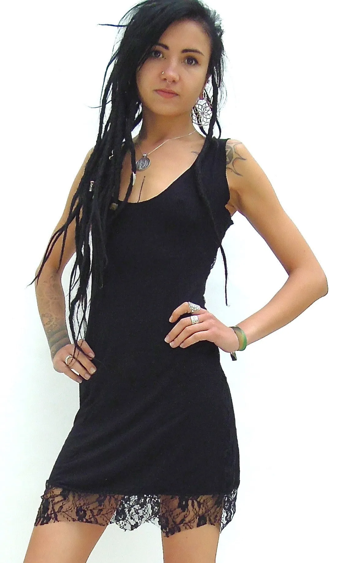 Short Woman's Corset Dress with lace hem