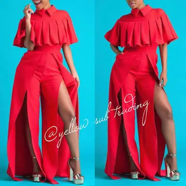 Side slit Cape jumpsuit.