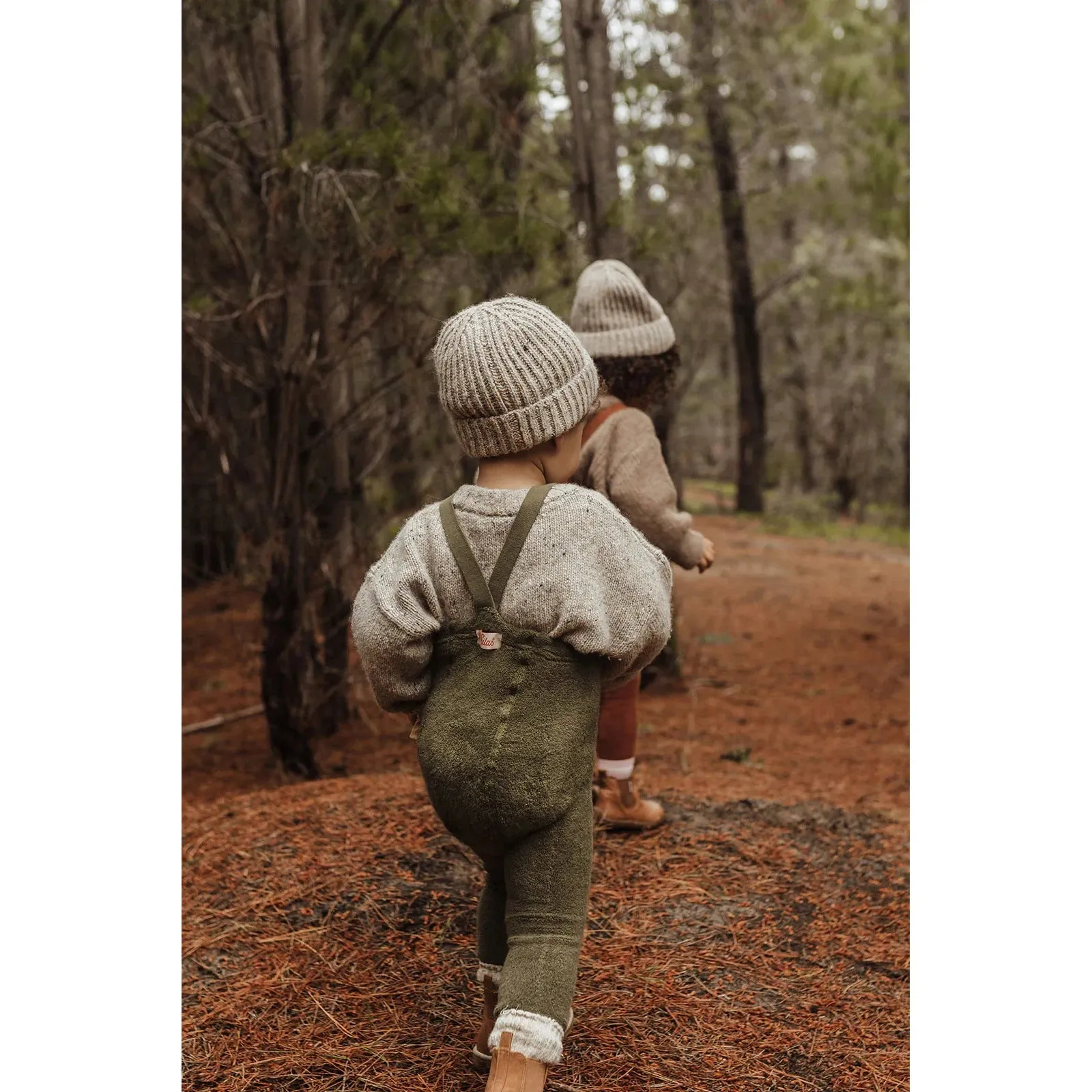 Silly Silas - Teddy warmy footless tights with braces - Olive