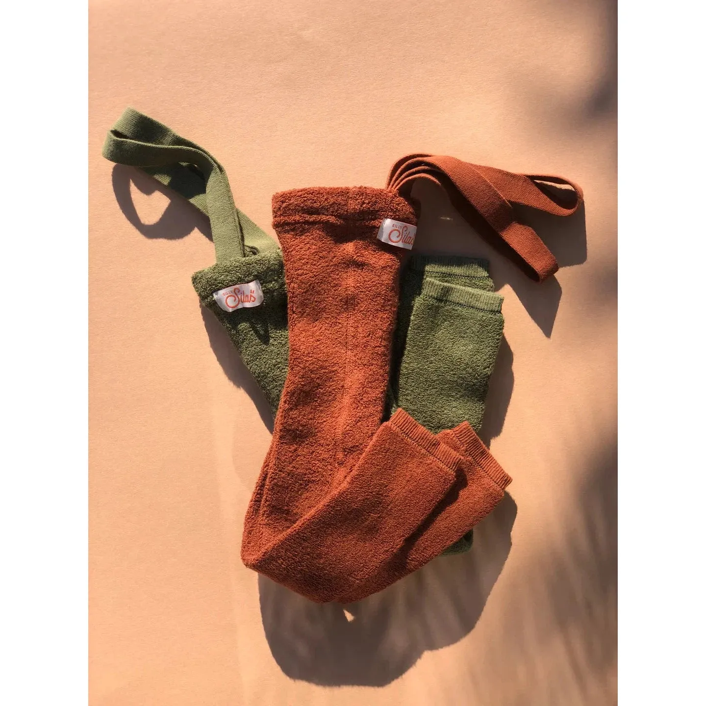 Silly Silas - Teddy warmy footless tights with braces - Olive