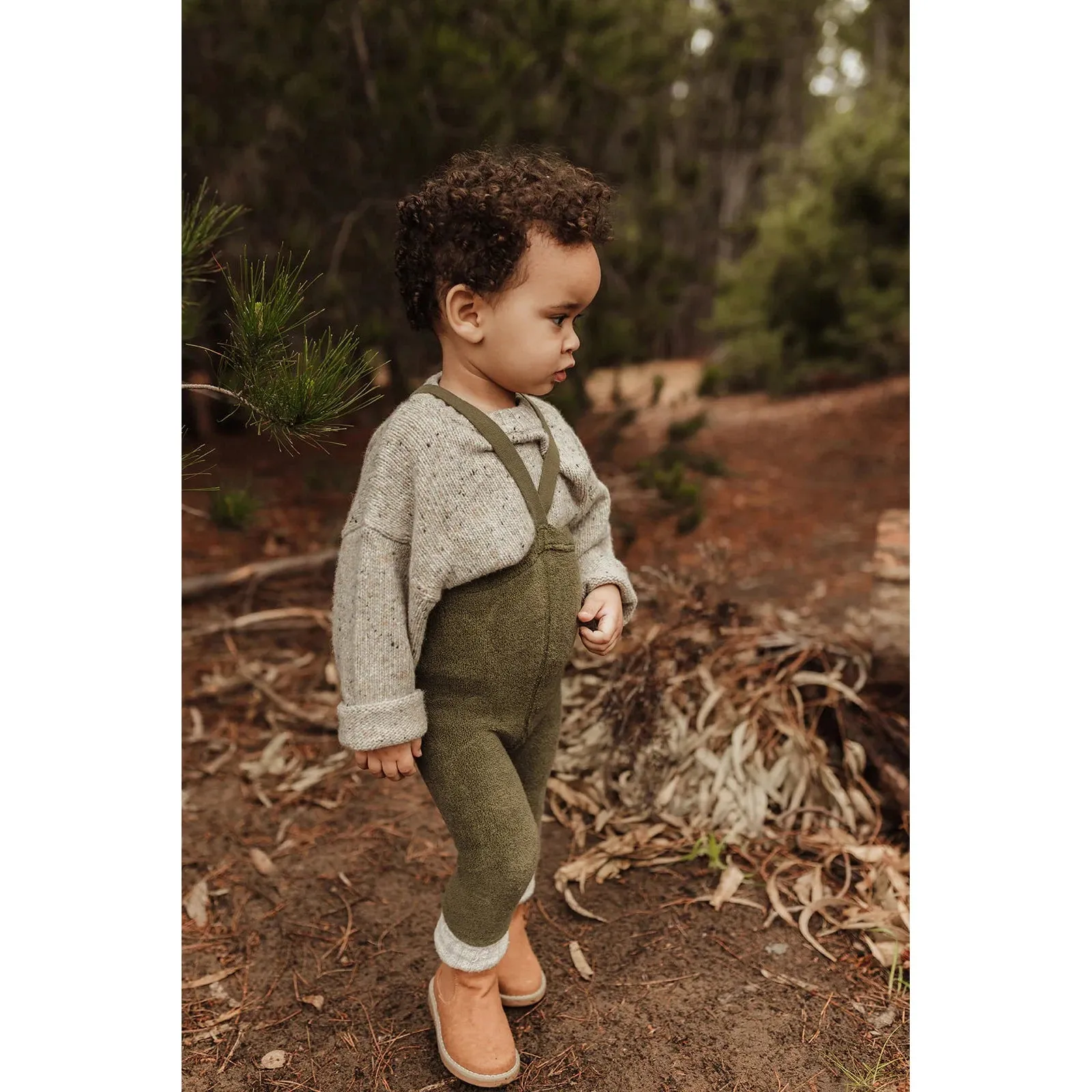 Silly Silas - Teddy warmy footless tights with braces - Olive