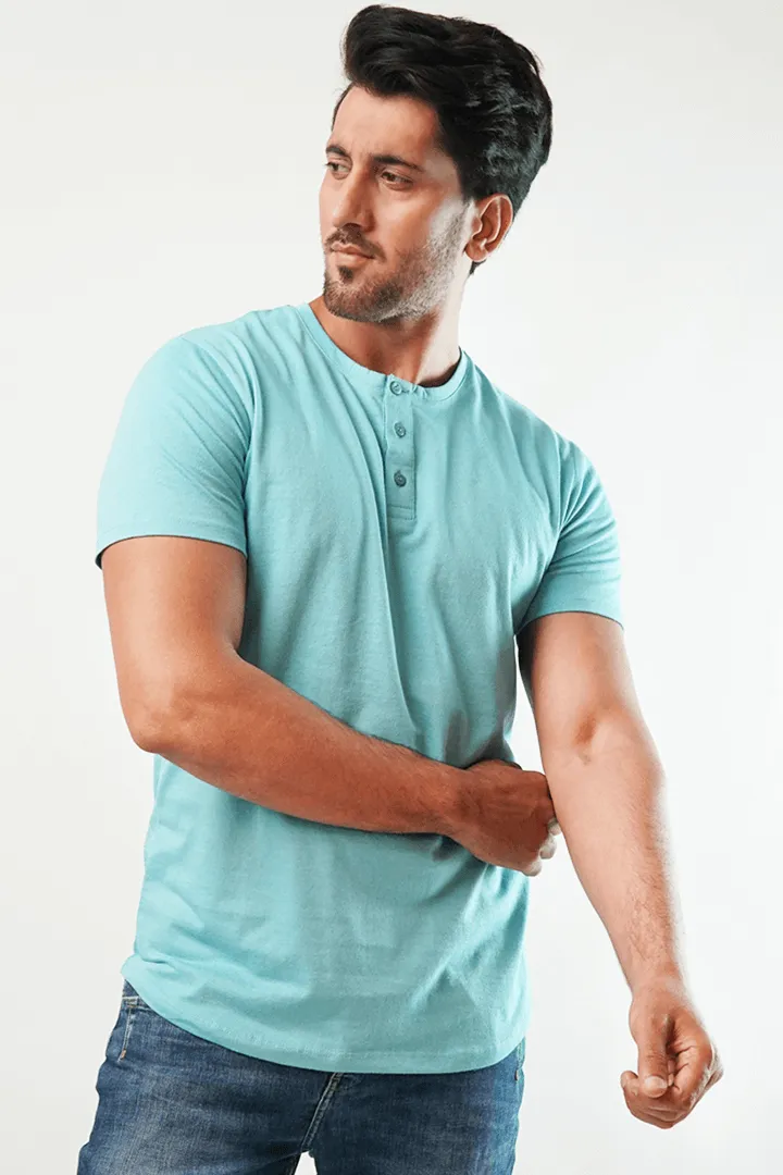 Sky Short Sleeve Henley T-Shirt