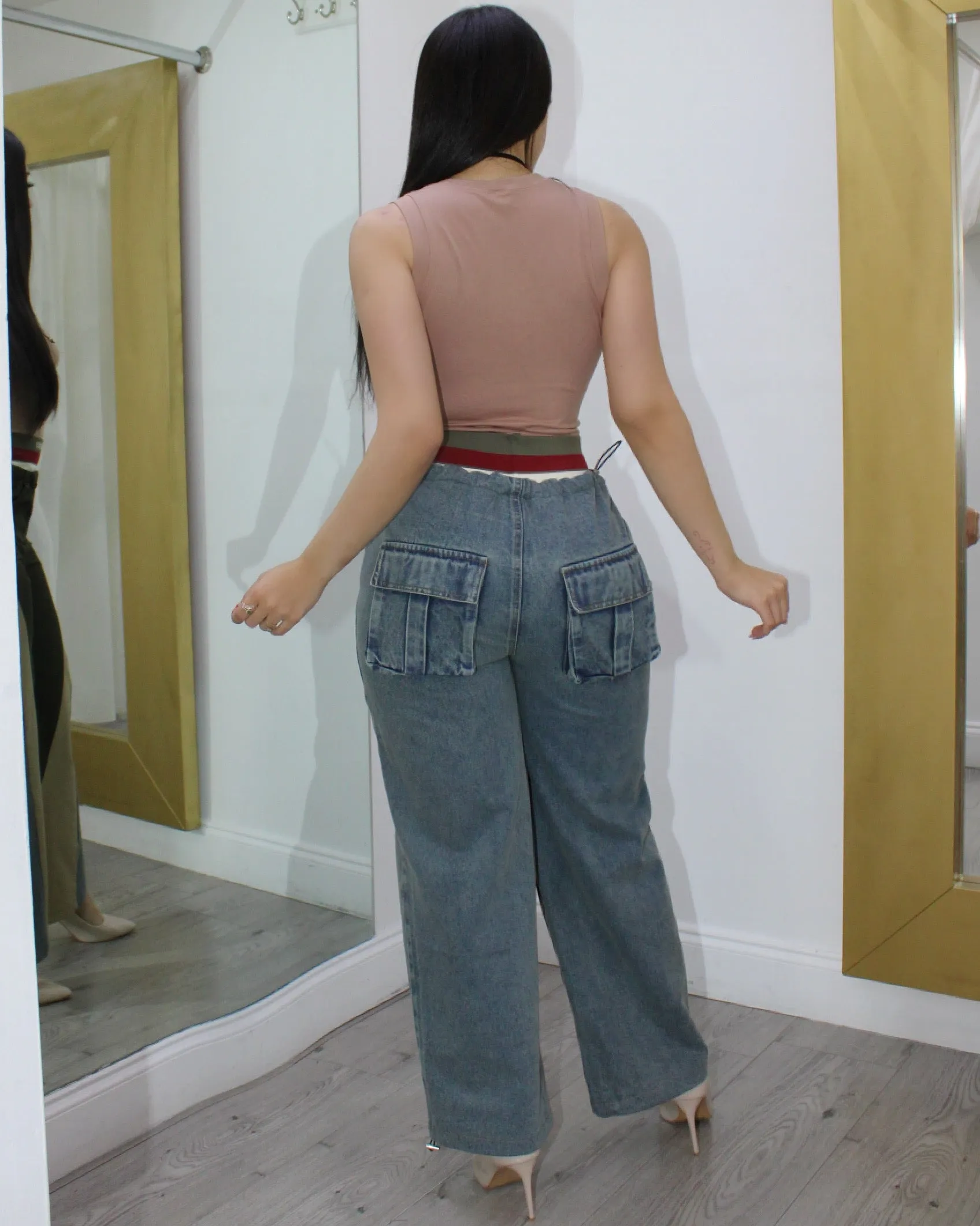 Solar Energy Vibes Cargo Multitone Jean Pants Olive