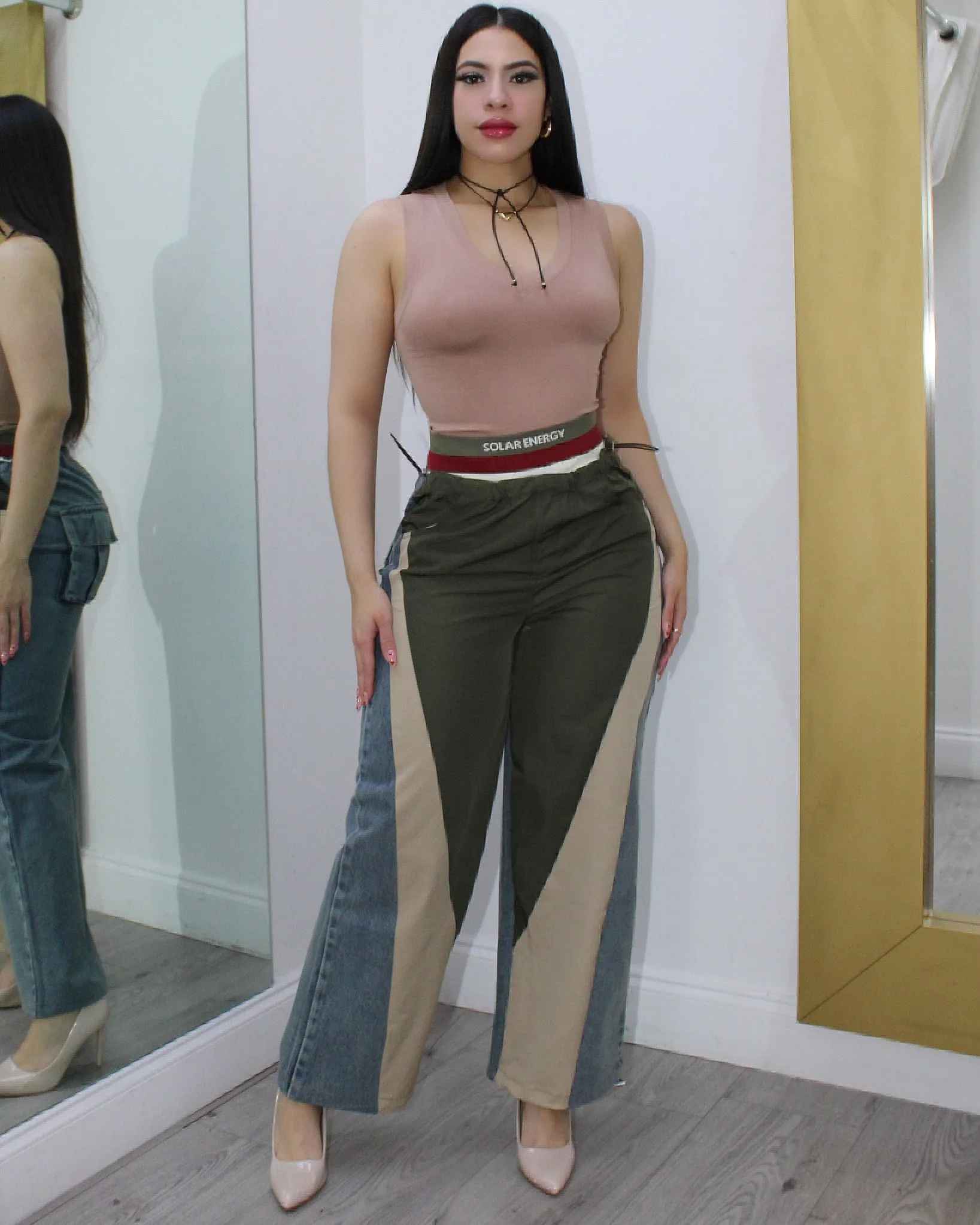 Solar Energy Vibes Cargo Multitone Jean Pants Olive