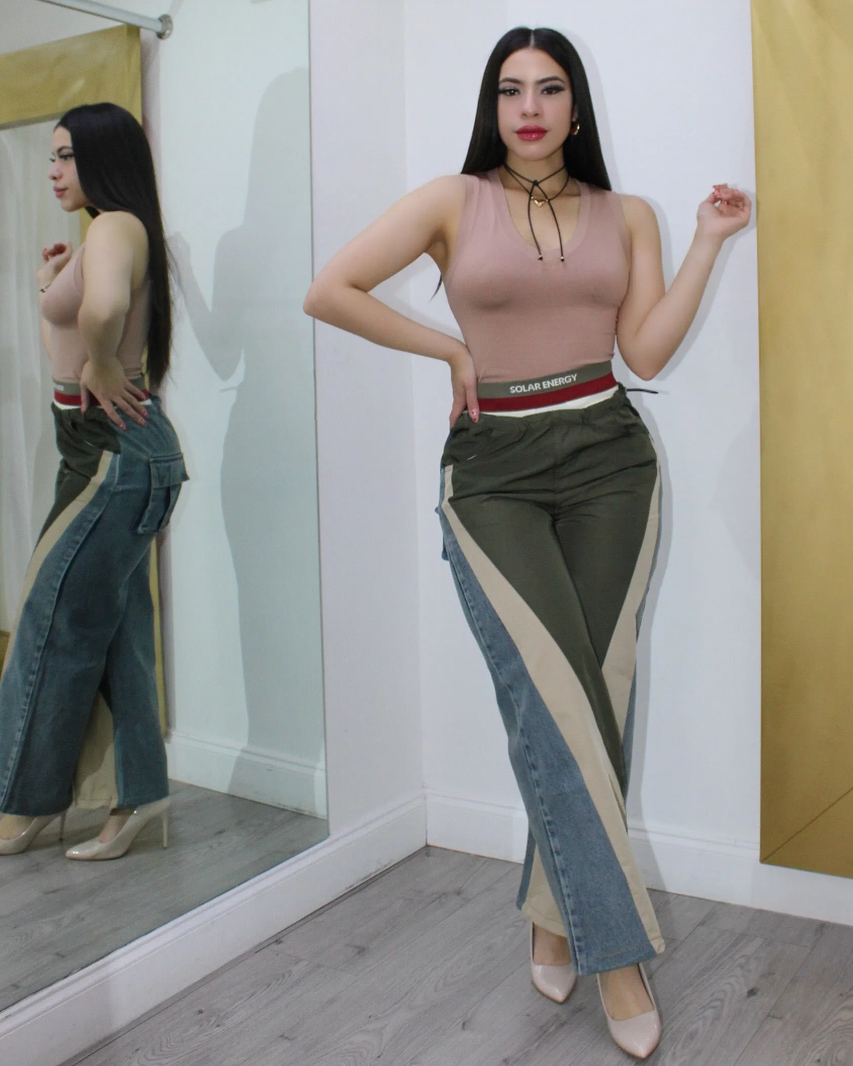 Solar Energy Vibes Cargo Multitone Jean Pants Olive