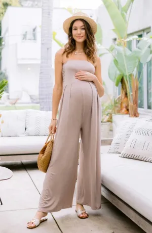 Solid Rayon Jersey Ruched Maternity Jumpsuit