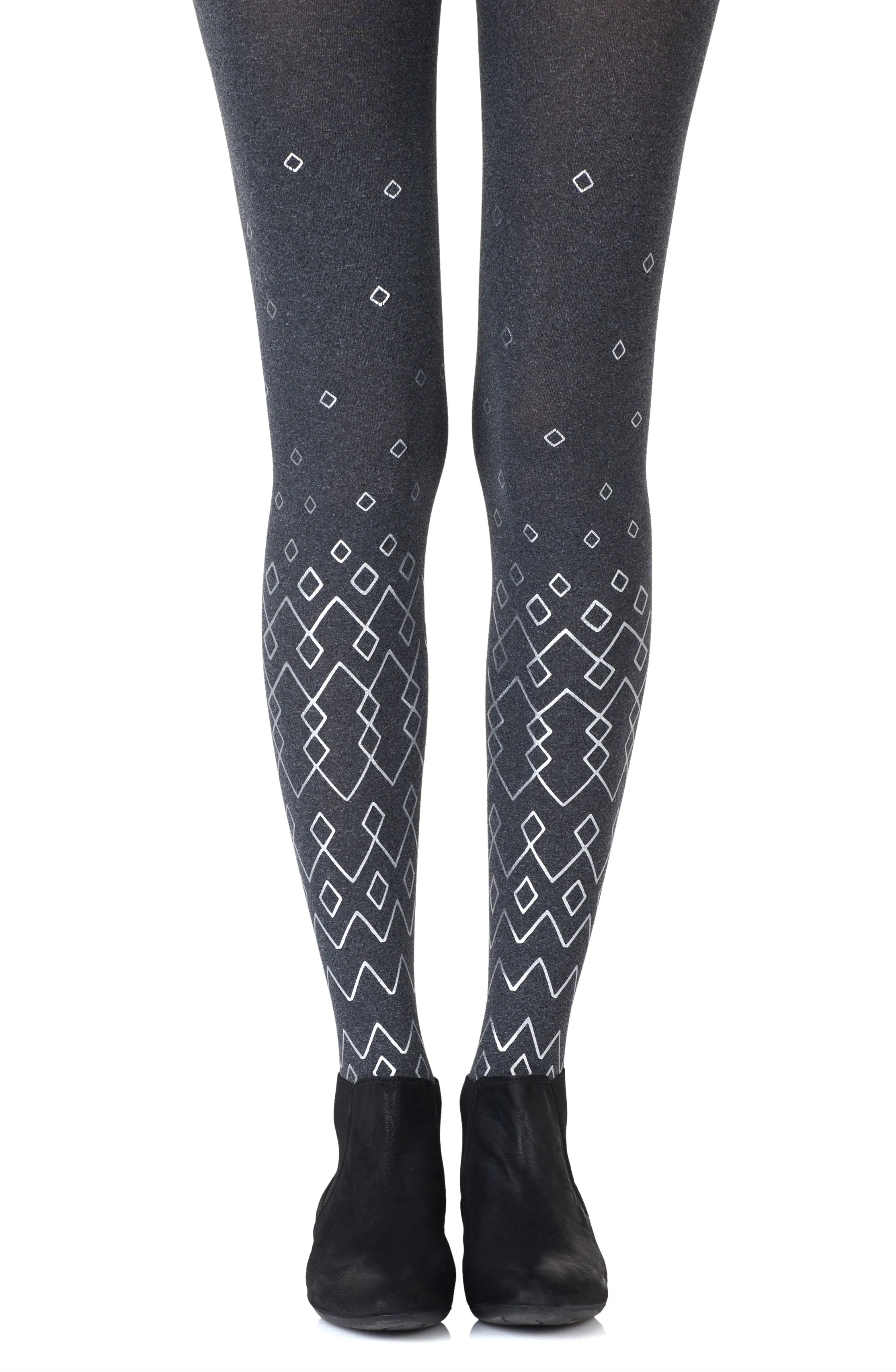 Stunning Metallic Silver Diamonds Prints 120 Denier Opaque Heather Grey Tights