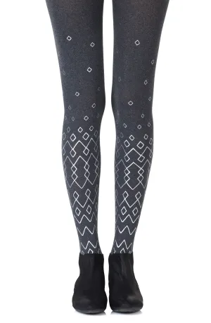 Stunning Metallic Silver Diamonds Prints 120 Denier Opaque Heather Grey Tights