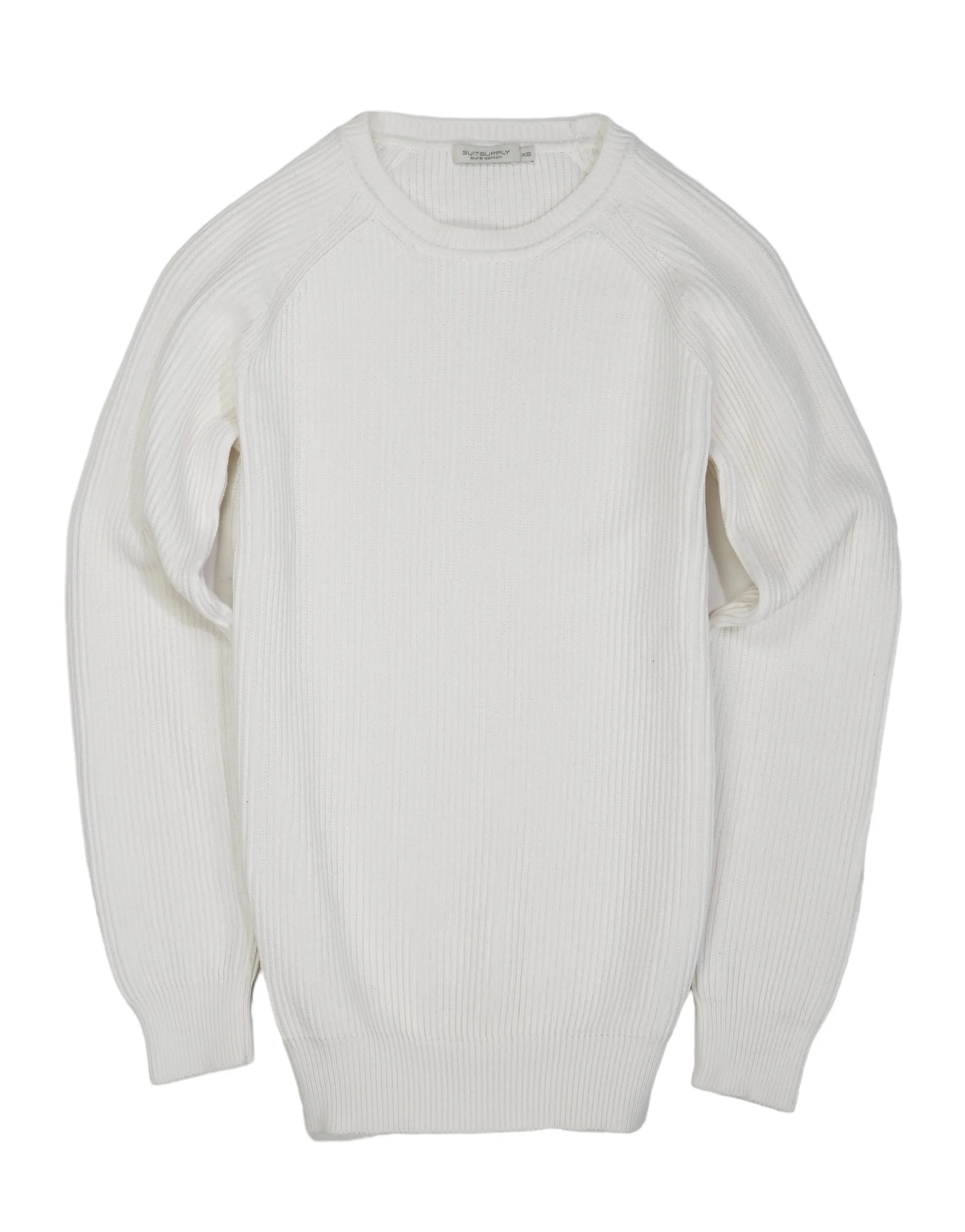 Suitsupply - White Cotton Raglan Crewneck XS