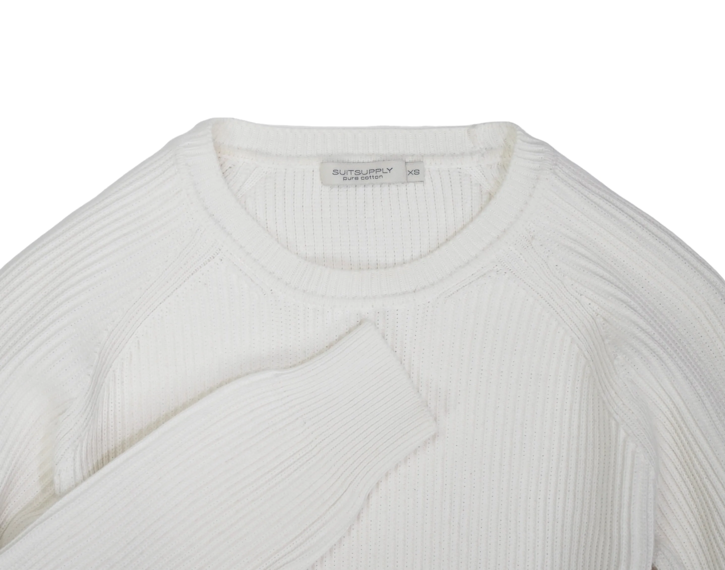 Suitsupply - White Cotton Raglan Crewneck XS