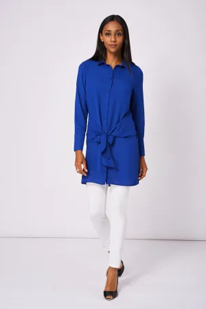 Tie Front Longline Shirt In Blue