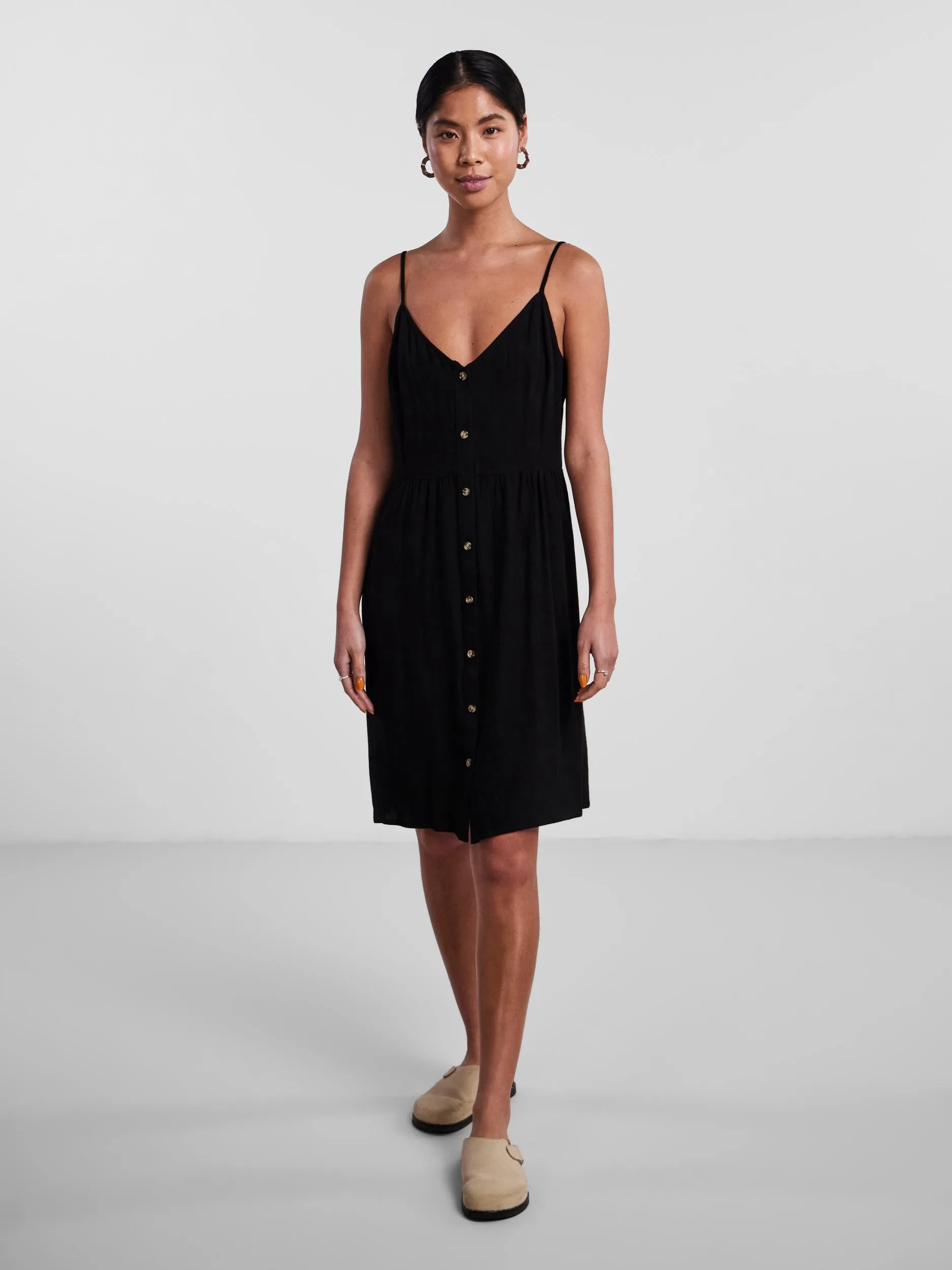Vinsty Linen Slip Dress - Black