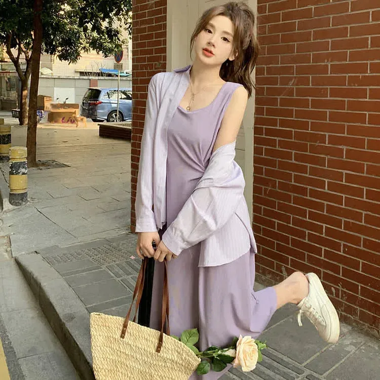 Vintage Plus Size Striped Pocket Lapel Shirt Dress