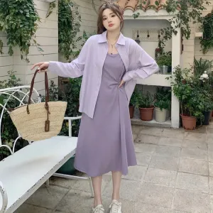 Vintage Plus Size Striped Pocket Lapel Shirt Dress
