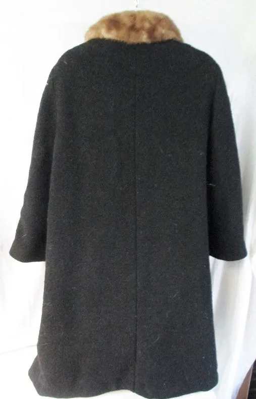 Vtg 1940s WOMENS FORSTMANN FRIZELDA MINK FUR jacket coat parka BLACK