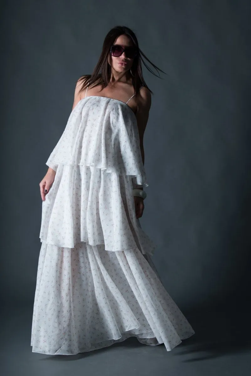 White Flounces Dress DALILA